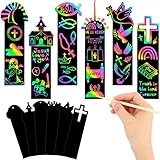 JUNEBRUSHS 30 Stück religiöse Bastelarbeiten für Kinder, christliches Ostern, Regenbogenfarben, Kratzkunst, christliche Lesezeichen, Auferstehung, Kreuz, religiöse Geschenke für Kinder, Sonntag,