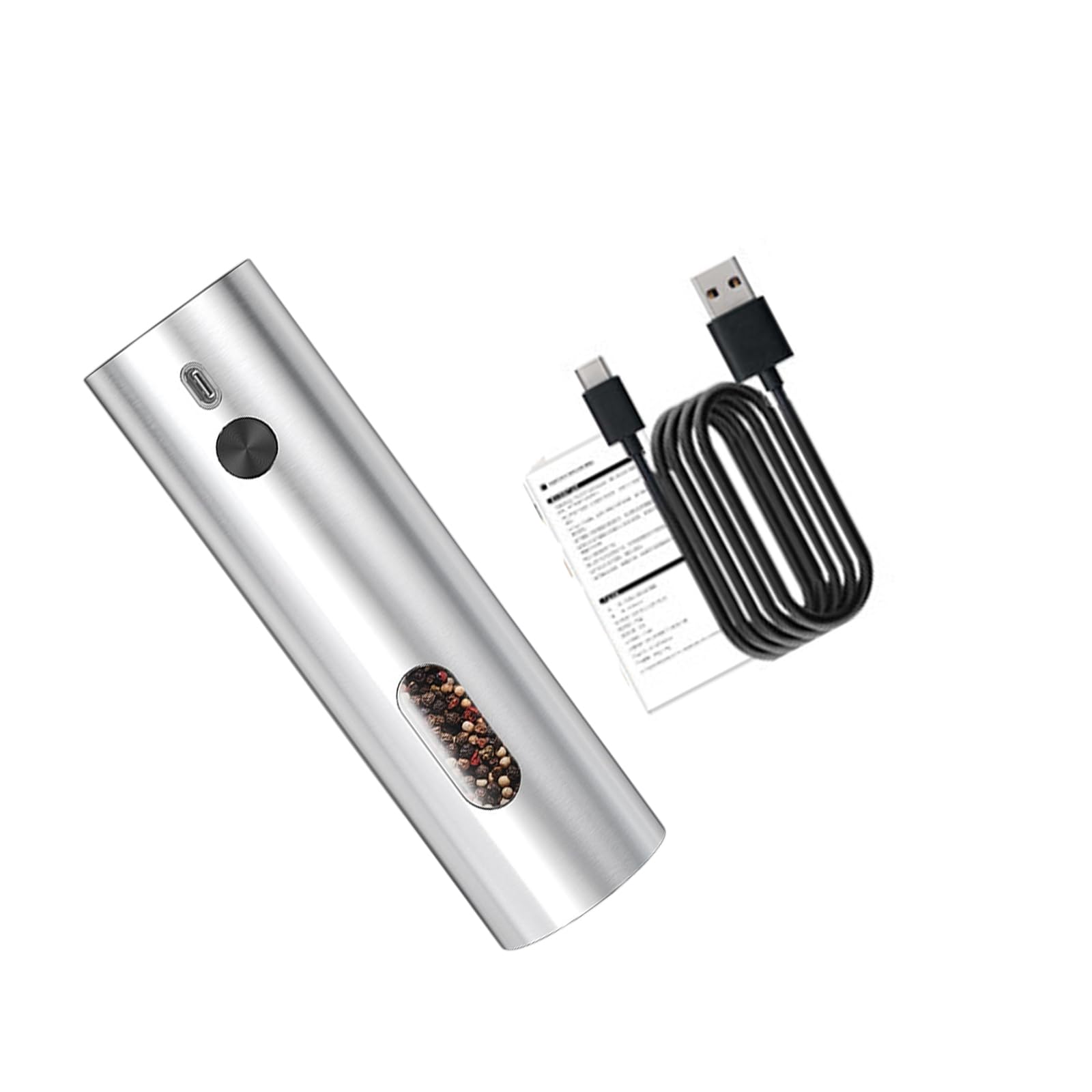 Jazuaiao Single Touch Electric Pepper and Salt Grinder Rechargeable Adjustable Grinding Size Portable Pepper Mill for Spices Electric Spices Grinder