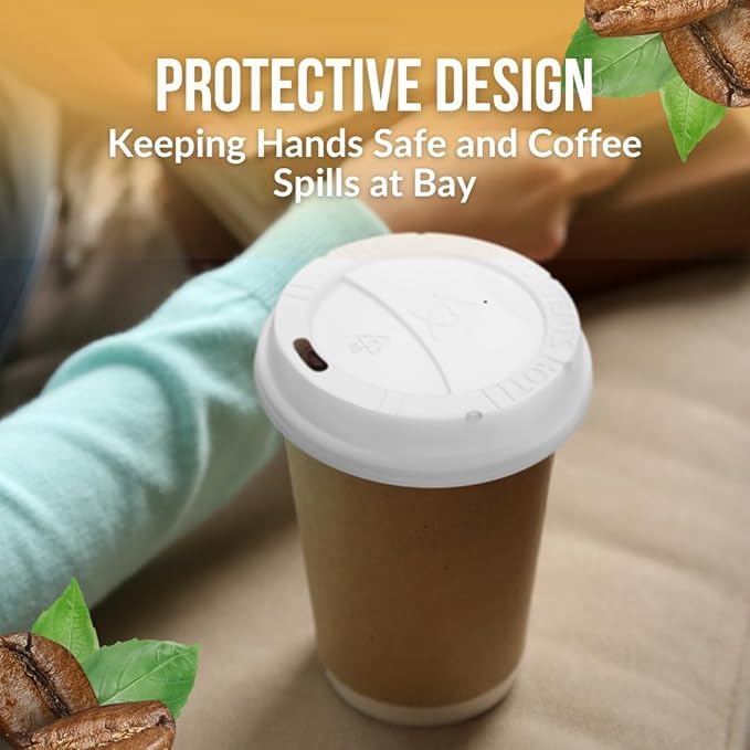 Pack of 100 White Disposable Coffee Cup Lids - Leak-Proof, Heat-Resistant & Strong, 10oz, 12oz, 16oz, 20oz Sizes for Everyday Convenience - Image 5
