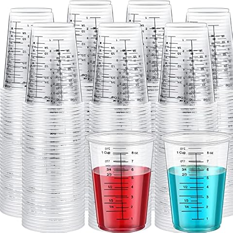 Yunsailing 50 Pack Disposable Measuring Cups for Resin 8 oz Clear Plastic Epoxy Cups Reusable Multipurpose Stain Paint Liquid Mixing Cups for Cooking and Baking Supplies Cover