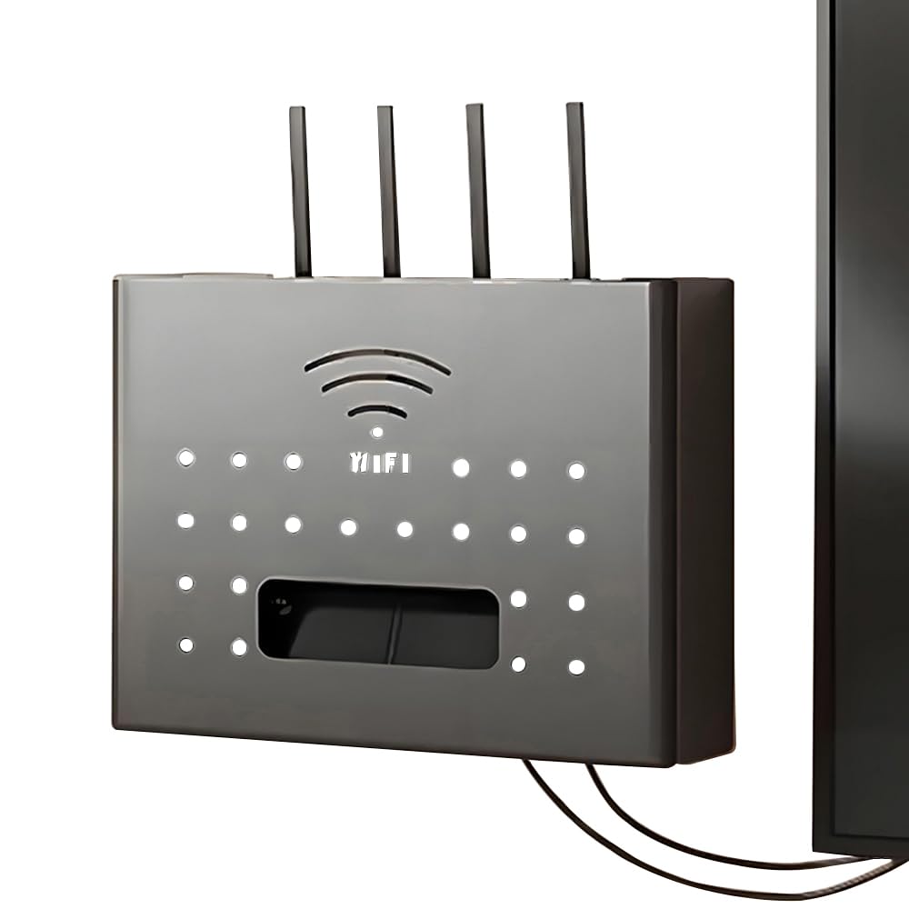Router Shelf, WiFi Router Box, Router Wall Mount, Router Box Wall Mount for Hide Cable Wires Sockets and WiFi Box(30x7x22cm,Black)