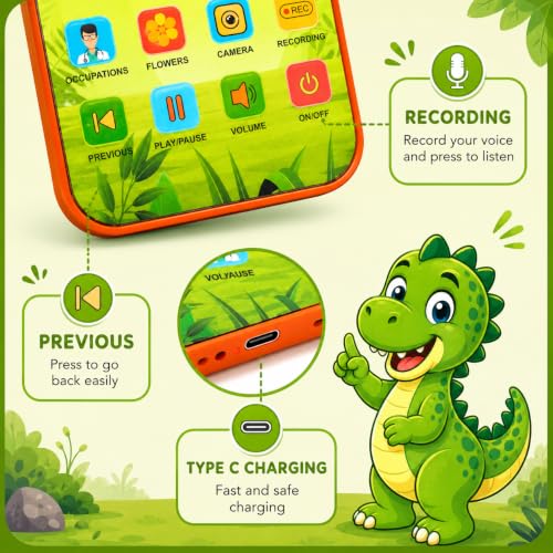 Image of Mashes Educational Mobile Phone Toy for Kids | 28 Functions Learning Toy with Multilingual Sounds, Counting, Flash Light | Interactive Toy for Toddlers (Hindi & English Theme Green Dino)