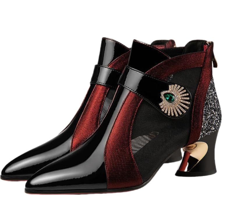 Fashionable and elegant breathable rhinestone fastening chunky heel large size Womens short boots