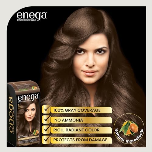 Image of Enega No Ammonia Grey Coverage Long Lasting Creme Hair Color with Argan Oil & Green Tea Extract - Pack of 1(150 ML) (Dark Brown)
