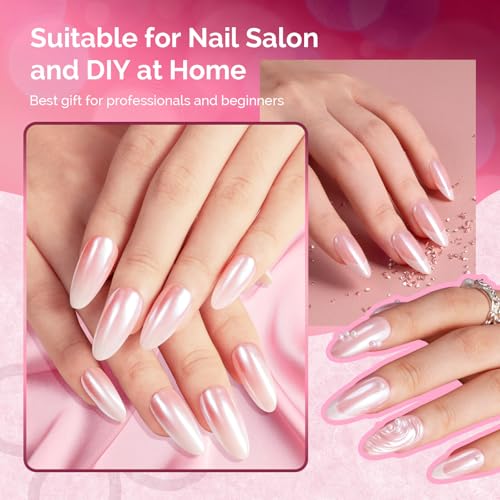 Image of MelodySusie White Chrome Nail Powder for Gel Nails,Pearl Powder Mirror Effect Pigment Pearlescent Mermaid Pigment Pearl Glitter for Home DIY Salon Use Visit the MelodySusie Store