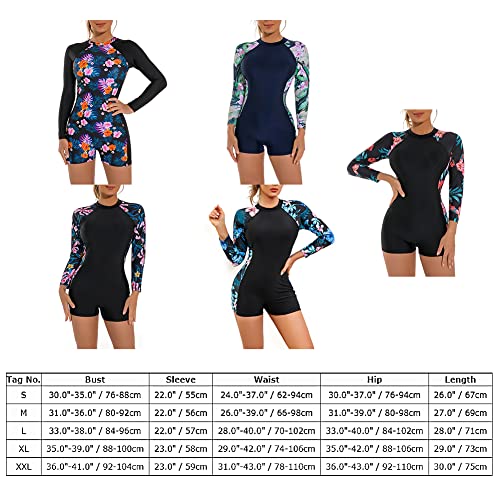 Womens Boyleg Long Sleeve Rashguard Swimsuit Floral Print Athletic One Piece Bathing Suit Upf 50 Zipper Surfing Wetsuit Swimwear Red Medium #TOP5