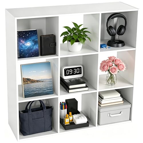 Image of HealSmart 9 Cube Storage Organizer, 3 Tier Stackable Bookshelf, Open Cube Bookshelf with 5 Removable Back Panels, Suitable for Living Room, Bedroom, Home Office, 36 inch L X 11.6 inch W X 36 inch H, White
