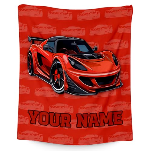 Personalized Racing Car Blanket, Cozy Soft Throw Gifts for Kids, Cute Red Flannel Throw Blankets for Couch Office, 30x40 Inches