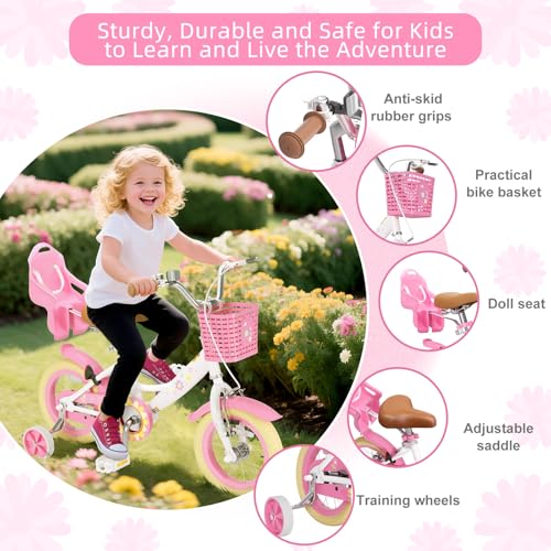 Image of Glaf Toddler Girls Bike for Age 2-9 Years 12 14 16 20 Inch Kids Bike | Girls Bicycle,Toddler Bike,Doll Seat, Basket, Adjustable Seat, Bell,