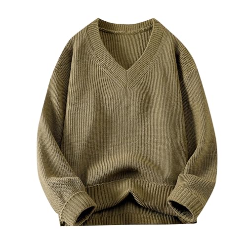 Men's Oversized Sweater Long Sleeve V Neck Y2K Solid Color Fashion Breathable Casual Knitted Pullover Sweaters