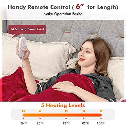Image of Giantex Electric Heated Throw Blanket - 84 inch x 62 inch Electric Heating Blanket Throw w / 5 Heating Levels 10 Hours Auto-Off Overheat Protection Washable for Home & Office Full Body Warming (Red, Twin)