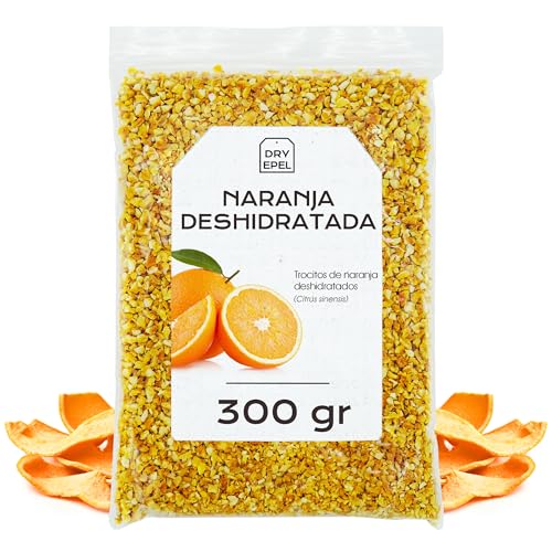 Naranja Deshidratada con Azucar 300 gr - Laranja Seca en Trozitos - Fruta Deshidratada - Ideal para Reposteria y Snacks - Sin Conservantes, Sin Gluten (300 gr, Naranja)