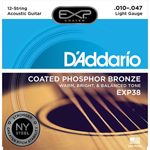 Image of D'Addario EXP38 Coated Phosphor Bronze 12-String Acoustic Guitar Strings, Light, 10-47