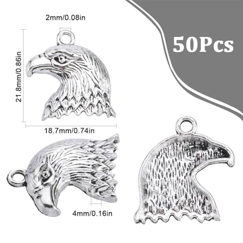 SUNNYCLUE 1 Box 50Pcs Eagle Head Charms Patriotic Charms Bulk Tibetan Style Antique Silver Alloy Eagle Charm America 4th of July Independence Day USA Bird Bald Eagle Charm for jewellery Making Charms - Image 2