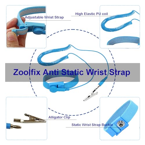 Image of 10 Pack ESD Wrist Strap with Grounding Plug, Adjustable Coiled Cord (Blue)