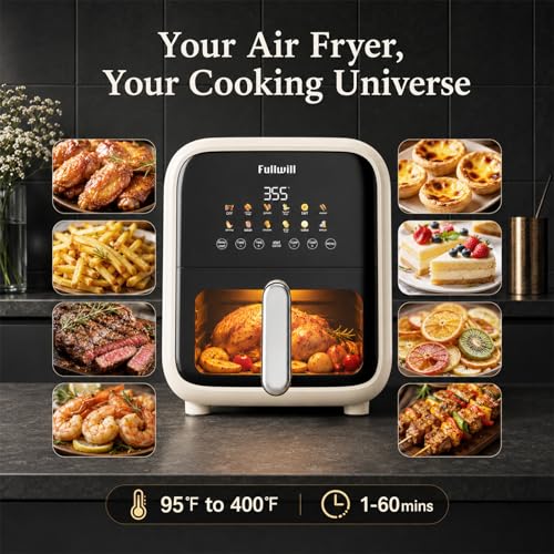 Image of Fullwill Air Fryer with Visible Window, 7.5QT,12-in-1 Multi-Function Air Fry,Roast,Bake, Dehydrate, Fries,Nonstick and Dishwasher-Safe Basket,Family&friends Party,1700W,White