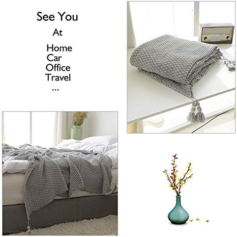 JSHANMEI Knitted Tassel Throw Blanket Cotton Cable Super Soft Warm Knit Crocheted Blanket for Couch Sofa Beach Chair Bed Home Decorative 130X180cm in All Season(Grey)