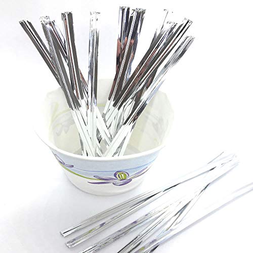 Weststone 100pcs 4" Silver Metallic Twist Ties foil Twist Ties for Cello Bags Treat Bags in Birthday Party Wedding Party
