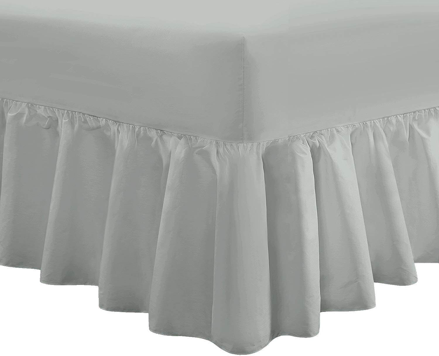 Ocean Nights Luxury Polycotton Fitted Valance Sheet 25cm Box Easy Care Frilled Valance Sheets Single Double King and Super King (Silver, Single)