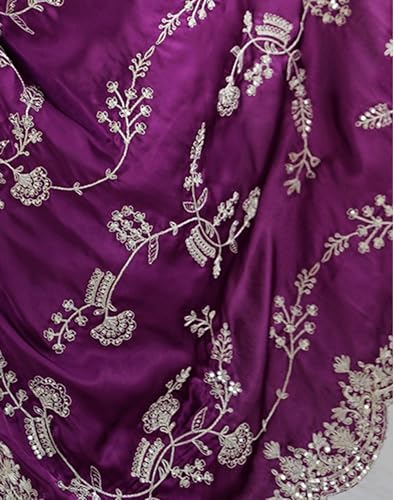 Image of Satrani Women's Satin Embroidery & Sequin Work Saree with Unstitched Blouse Piece