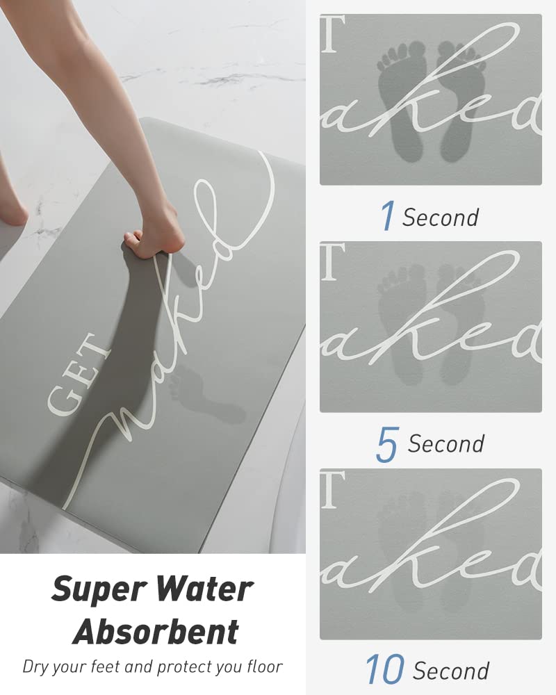 Get Naked - Alfombrilla de baño antideslizante gris con goma de alta calidad, suave de diatomeas para baño