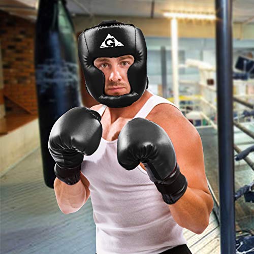 Groofoo Boxing Headgear For Kids Adults, Pu Leather Boxing Helmet For Traning Kickboxing Mma Muay Thai Sparring Martial Arts Karate Taekwondo Black #TOP6