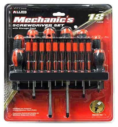 Allied Tools 45090 Mechanic's Screwdriver Set with Storage Rack, 18-Piece