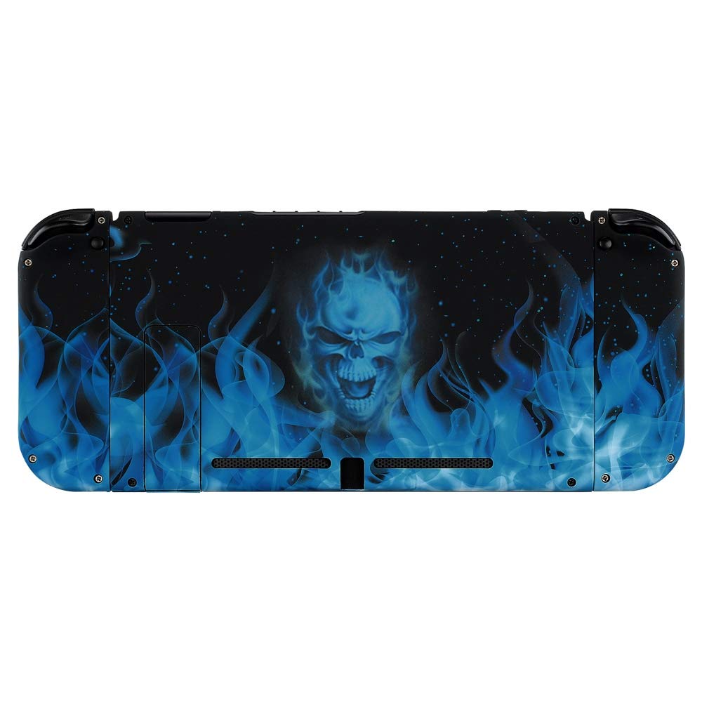 eXtremeRate Cover per Nintendo Switch,Custodia Tasti Pulsanti Kit per Joycon,Scocca Shell Grip DIY Ricambio per Console,Senza Controller-Fiamma Blu