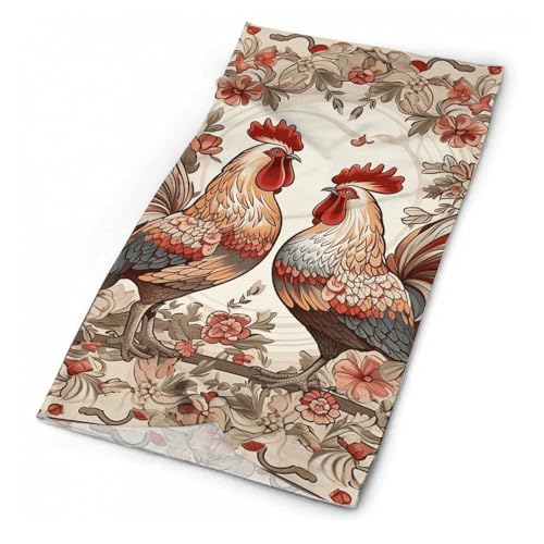 Two Flower Roosters Neck Gaiter Face Cover Scarf, Breathable Sun Balaclava for Skiing Fishing Hiking Cycling2