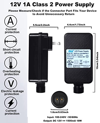 12V 1A Class 2 Power Supply, Led Transformer Replacement, Eagwell Outdoor Low Voltage Power Adapter, Yard Inflatable Adapter, Plug For String Light, Rope Lights,Eagwell Meteor Shower Lights Plug #TOP4