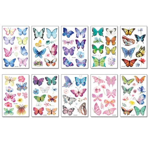 LJFEA 10 Feuilles Tatouage Enfant, Tatouage Enfant, Tatouage Papillon, Tatouage Temporaire Fille, Tatouage Ephemere Étanche pour Fille Garçons, Tattoos...