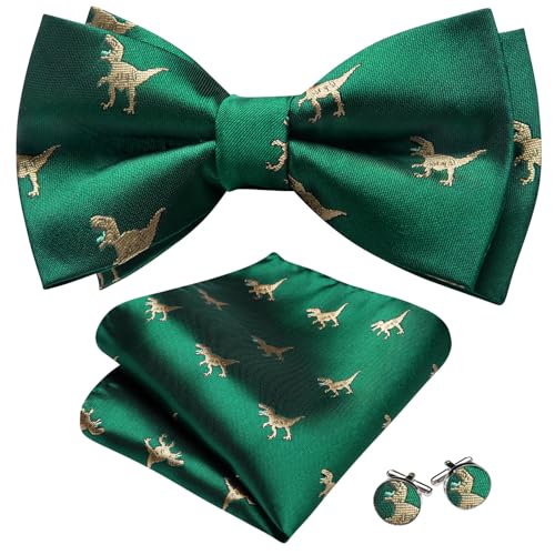 Image of Barry.Wang Paisley Striped Bow Tie for Men Silk Pre-Tied Bowtie Pocket Square Cufflinks Set Formal Wedding Party Prom
