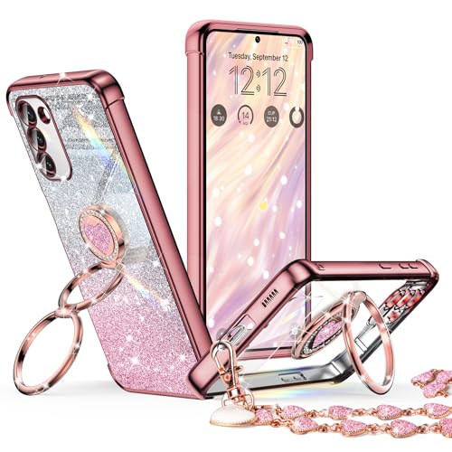 Image of XYZ for Samsung Galaxy S23 Plus Case with Stand, Galaxy S23 Plus Case with Double Ring, Women Girls Bling Luxury Glitter Clear Phone Case Cover for Samsung Galaxy S23 Plus, Rose Gold