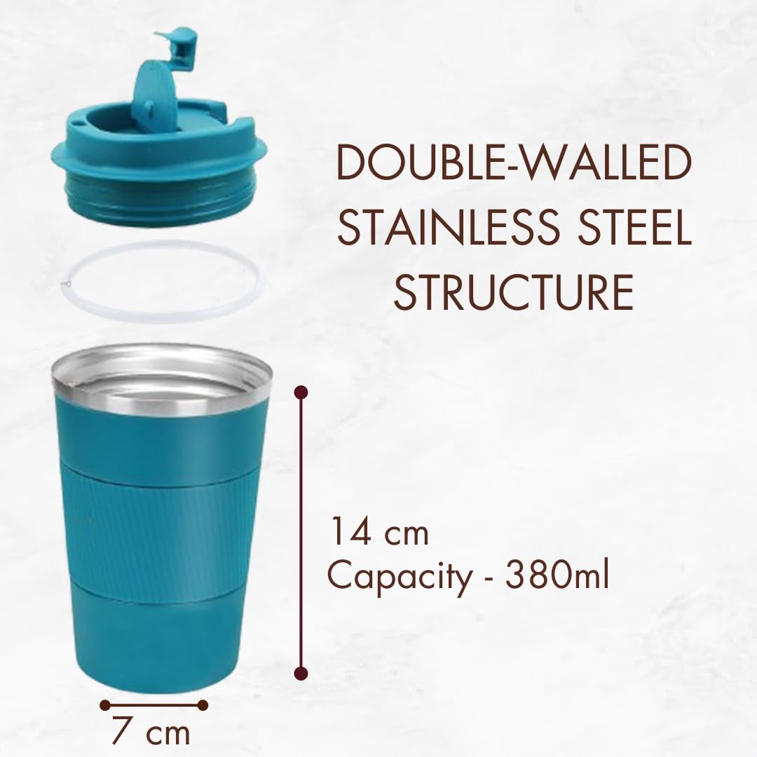 ONEKLIK Travel Mug, Insulated Coffee Cup with Leakproof Lid, Reusable Coffee Cup, 380 ml Green - Image 2