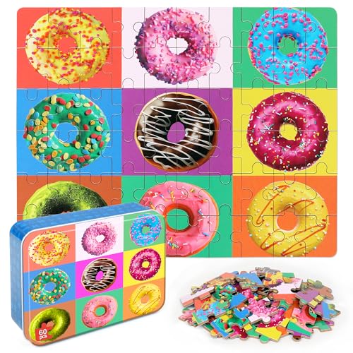 LELEMON Puzzles for Kids Ages 4-6, Donut Puzzle 60 Piece Puzzles for Kids in a Metal Box, Educational Kids Puzzles Jigsaw Puzzles Childrens Puzzle...