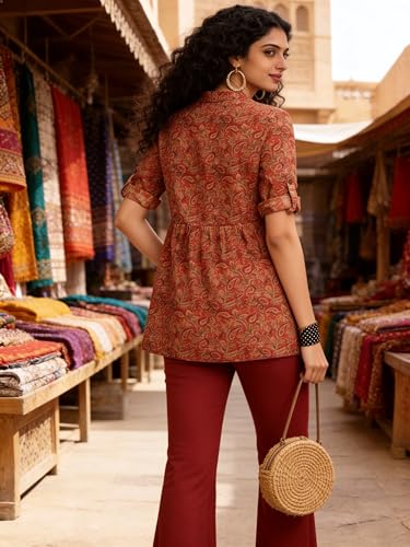 Image of Lymio Women's Printed Short Kurti Top | Rayon Mandarin Collar Casual Ethnic Tunic | Summer Printed Top (K-249)
