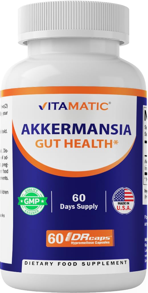 Vitamatic Akkermansia Muciniphila Gut Health - 60 DR Capsules (Delayed Released) - Made with Prebiotic Inulin Fiber