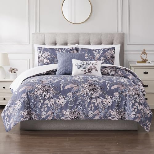 Image of Modern Threads 5-Piece Printed Comforter Set, Thea King in Silver Purple - Soft Comforter, 2 Pillow Shams, and 2 Decorative Pillows