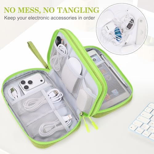 Image of FYY Electronic Organizer, Large Travel Cable Organizer Bag Pouch Electronic Accessories Carry Case Portable Waterproof Double Layers All-in-One Storage Bag for Cable, Cord, Charger, Green