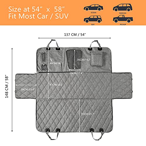 Image of Car Dog Cover Back Seat - Car Hammock for Dogs Waterproof - Dog Car Seat Cover for Back Seat with Mesh Window Multiple Pockets For Car /Truck /SUV Nonslip Rubber Back Washable Luxury Material