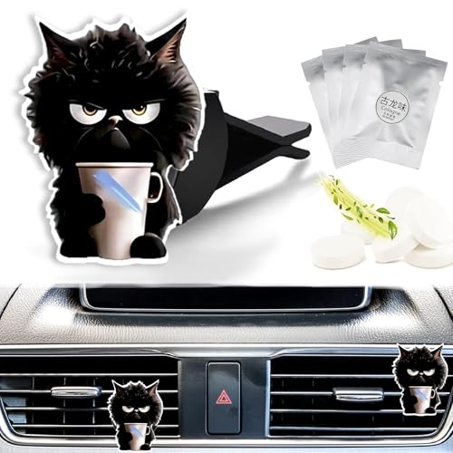 Image of Cute Car Air Freshener Clips Black Cat Car Vent Clip Cat Cars Scents Cologne Air Conditioner Clip Auto Vent Interior Decoration Cars Accessories Cats Loves Gifts for Women Men