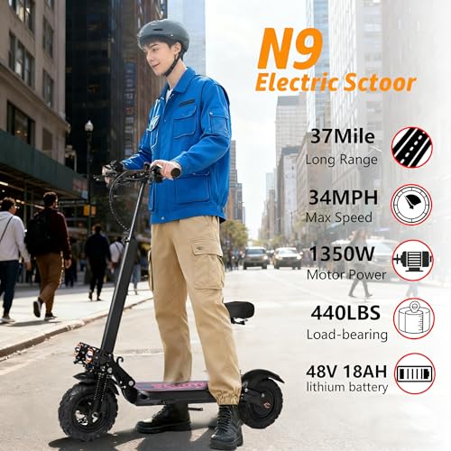 Electric Scooter Adults, 1350 Peak Power, Max 34MPH&37Miles