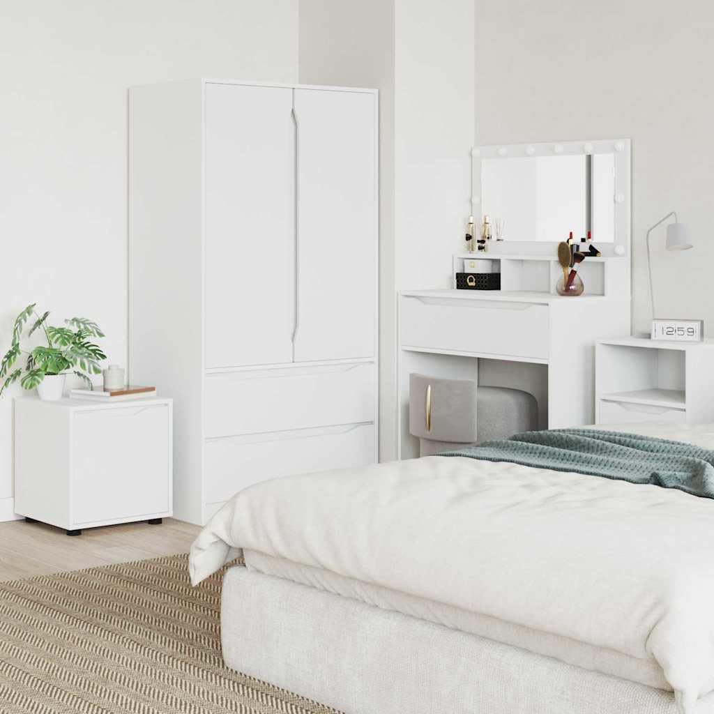 Badezimmerschrank Weiß, 40,5 x 40 x 44 cm Badschrank aus Holzwerkstoff mit Schublade und Fach, moderner Unterschrank für Kosmetik und Handtücher, minimalistisches Design