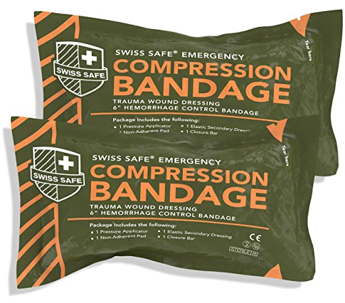 Swiss Safe 6 Inch Israeli Bandages Trauma Kit - Sterile Elastic Compression Bandage - Emergency Military IFAK - 6 inch, 2-Pack