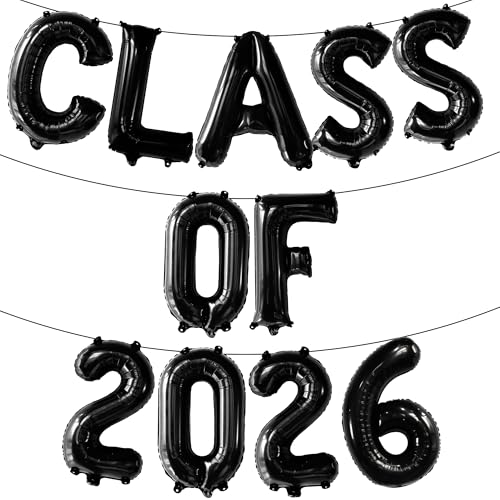 Image of KatchOn, Black Class of 2026 Balloons - 16 Inch | Graduation Balloons Banners | Black Graduation Decorations 2026 | Class of 2026 Banner for Class of 2026 Decorations, Graduation Party Decorations