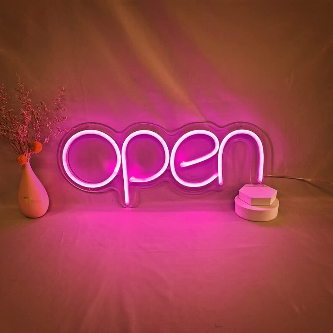VNDRA™ LED Open Sign,(12x6) Inch Open Sign for Business,With multiple flashing modes, Ideal for Restaurant, Bar, Salon and neon light sign More,Power Supply Adaptor, with Open Sign etc. (Pink)