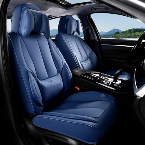 Image of Coverado Seat Covers, Car Seat Covers Front Seats, Car Seat Cover, Car Seat Protector Waterproof, Seat Cushion Nappa Leather with Head Pillow, Carseat Cover Universal Fit for Most Cars (Blue)