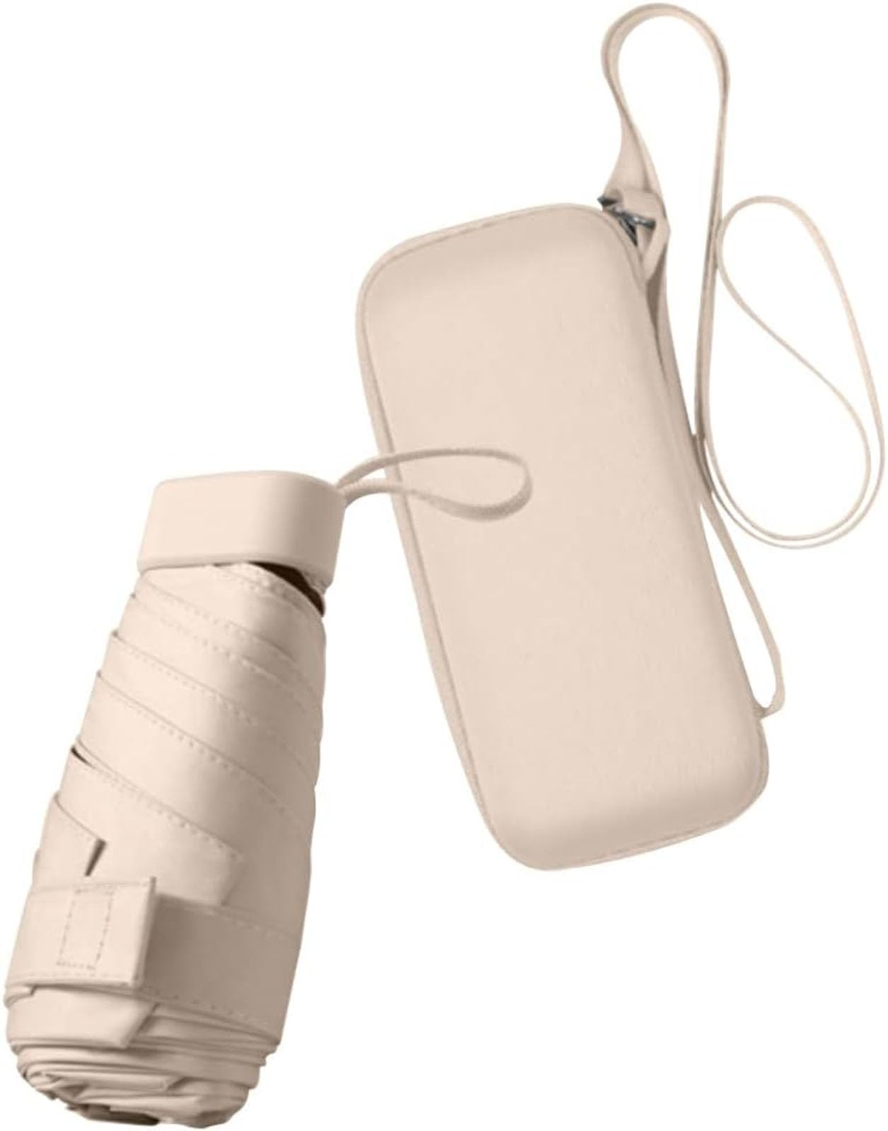 RayyanMini Travel Sun Umbrella for Purse With Case,Small Compact UV Umbrella Protection Sun,Lightweight Portable Parasol Umbrella Windproof for Women Men Kids (Beige)