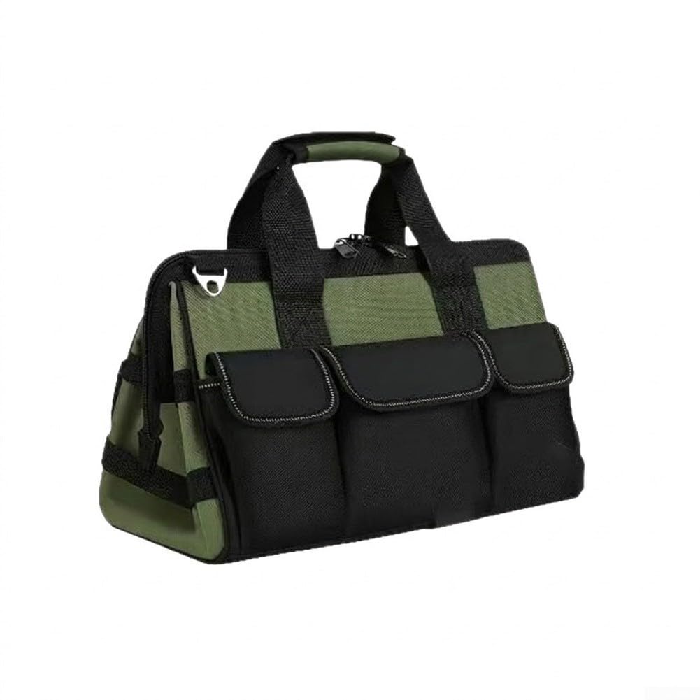 Bolsa de Herramientas para profesional Base Rígida 600D Oxford Gran Capacidad con 8 Bolsillos para Electricista Carpintero 45cm(Army Green)