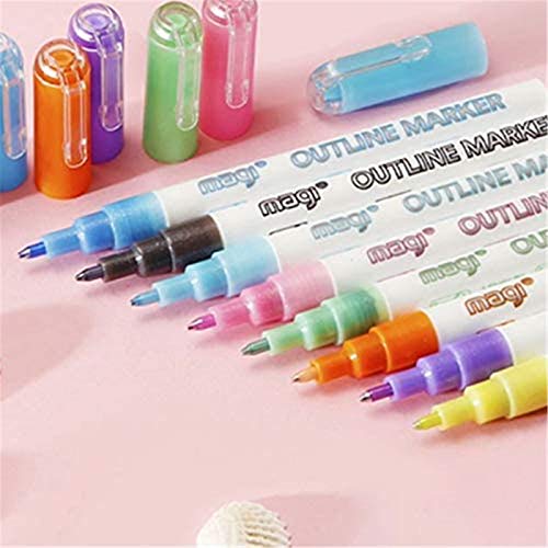 LIUBO Doodle Dazzles Shimmer Marker Set, Double Line Outline Pen for Card Making, Scrapbooking, Drawing, DIY, Kids, Adults,8PCS